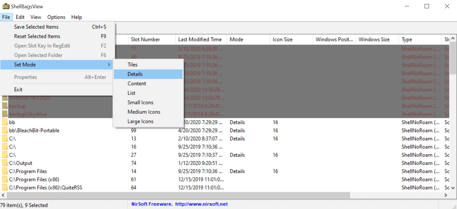 shellbagsview multiple folders