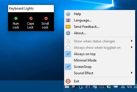 Display virtual LED indicators for Caps Lock, Scroll Lock or Num Lock on your screen using Keyboard Lights