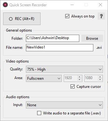 Quick Screen Recorder is an open source and simple screen recording tool