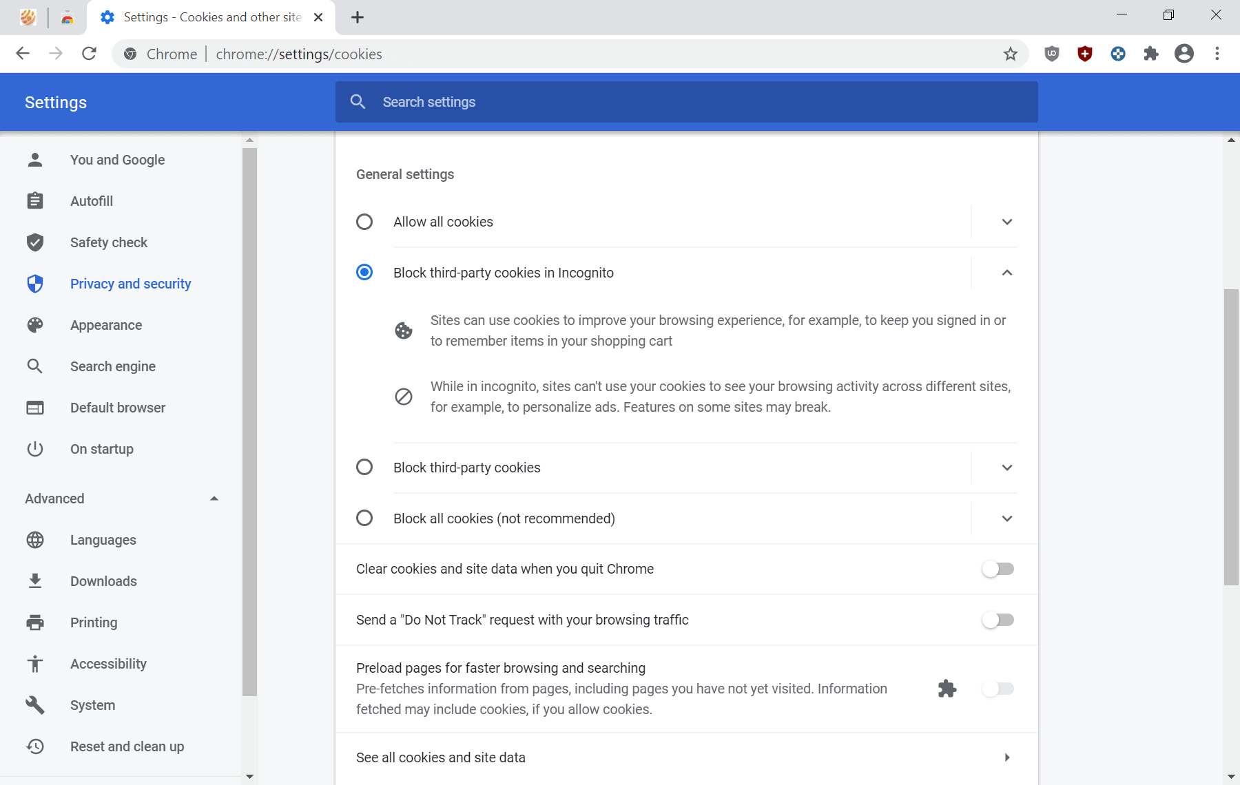 chrome 83 cookies site data