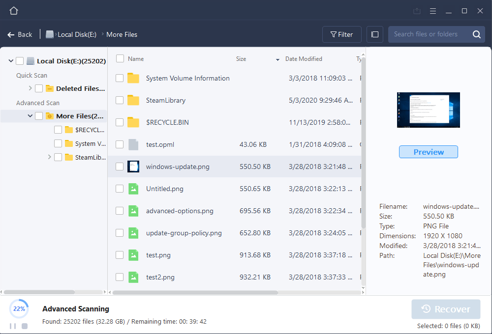 file recovery previews