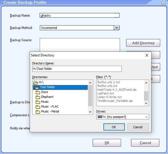 DataNumen Backup select folder
