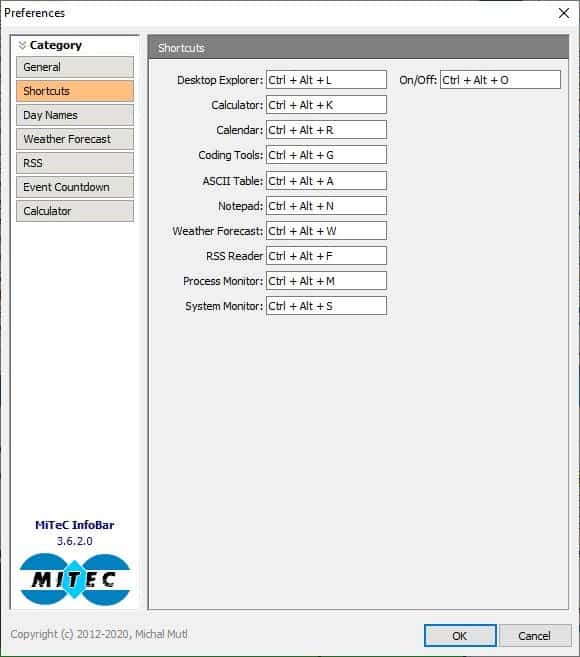 MiTec InfoBar settings