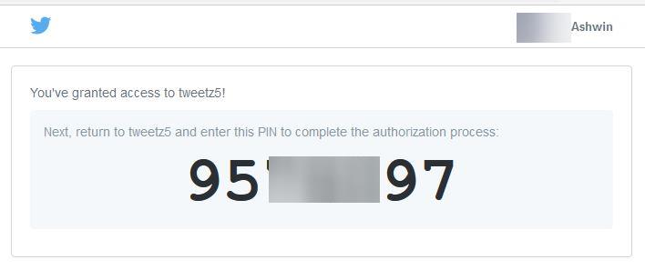 Tweetz authorize pin