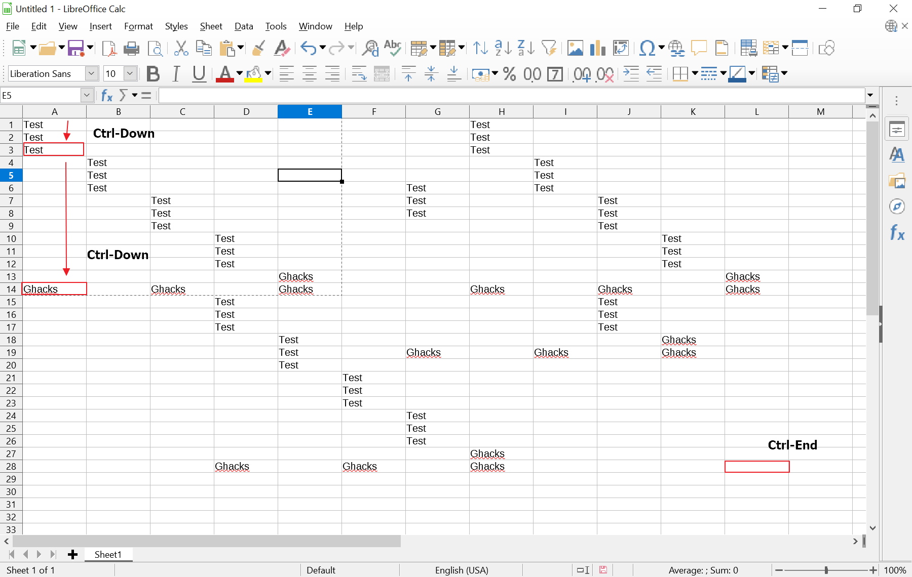 таблица Excel перейти к последней строке с данными