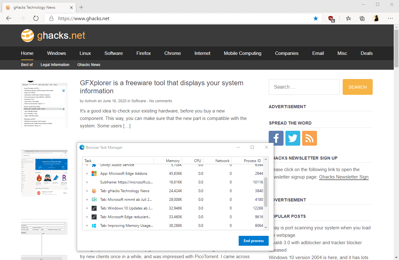 microsoft edge windows 10 memory usage