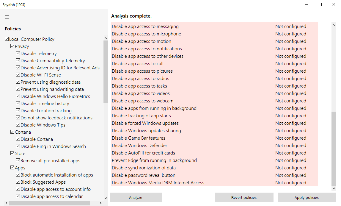 spydish windows 10 privacy group policy