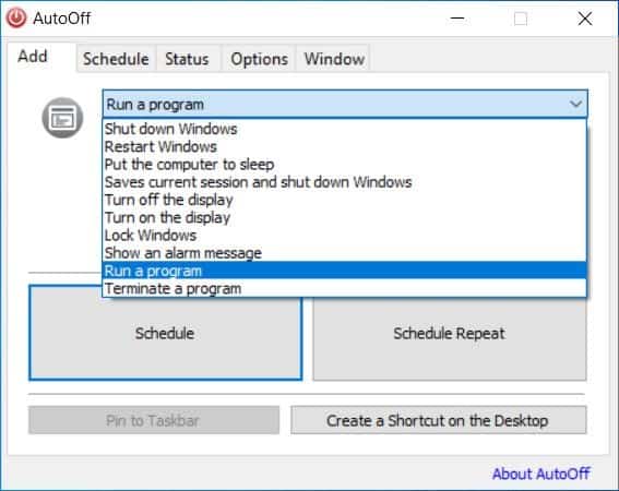 Autooff scheduling options