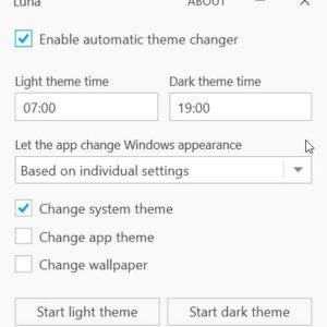 Change the Windows theme and wallpaper automatically on a schedule with Luna