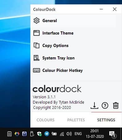 ColourDock tray icon and menu