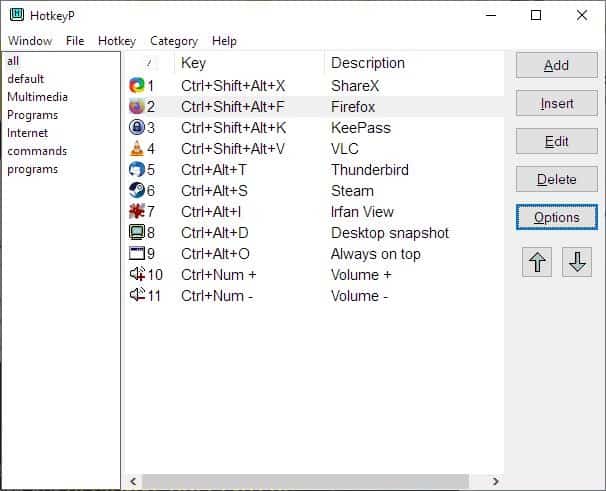 Execute programs, system or custom commands with keyboard shortcuts using HotkeyP