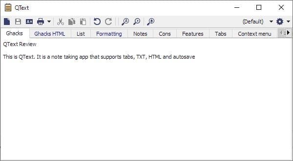 QText is a note taking program that supports tabs, TXT, HTML and autosave