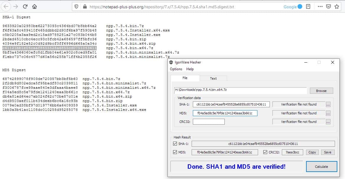 igorware hasher verify hash values