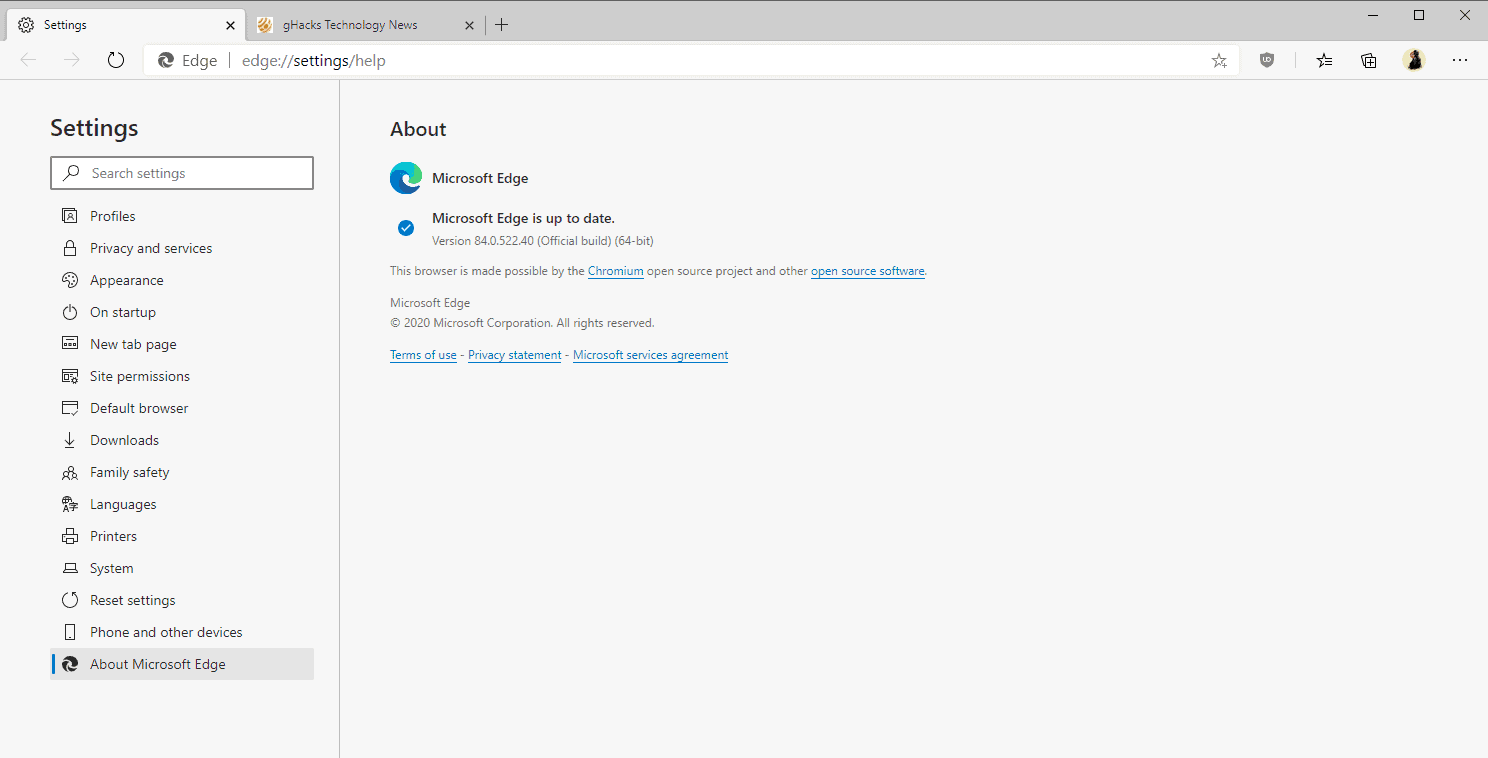 Microsoft Edge 84 has been released