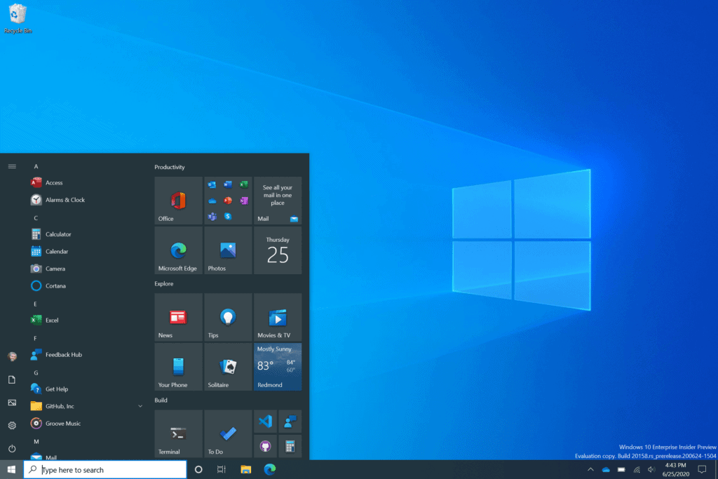 new windows 10 start menu dark