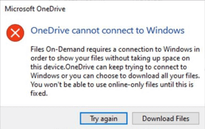 onedrive cannot connect to windows