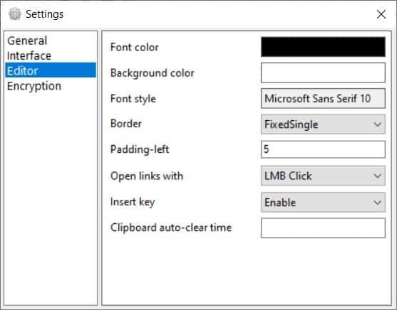 Crypto Notepad settings editor