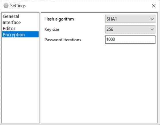 Crypto Notepad settings encryption