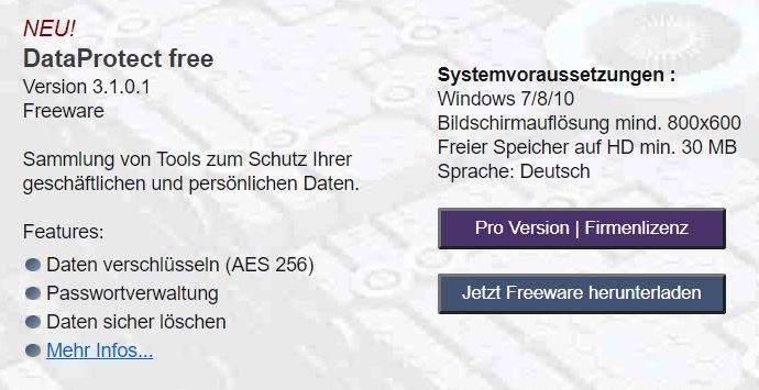 Dataprotect free encryption AES 256 bit