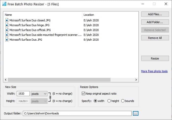 Free Batch Photo Resizer add files