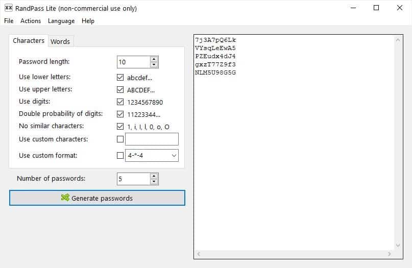 Generate random passwords, Diceware and EFF passphrases, with RandPass