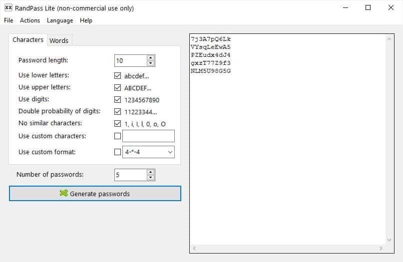 Generate random passwords, Diceware and EFF phrases, with RandPass