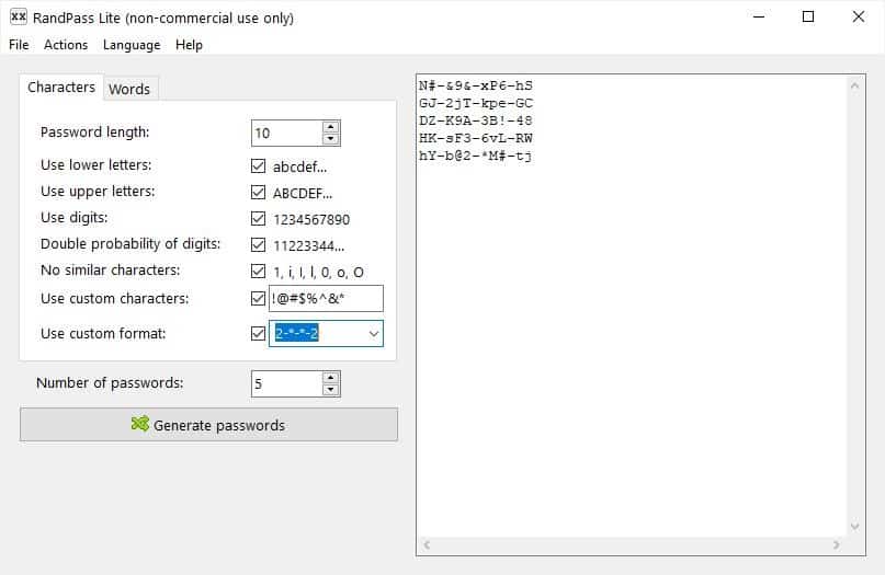 Generate random passwords with RandPass