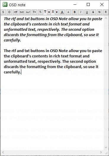 OSD Note RTF vs TXT