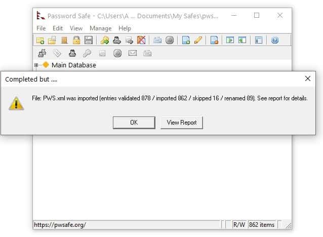 Password Safe import XML from KeePass 2