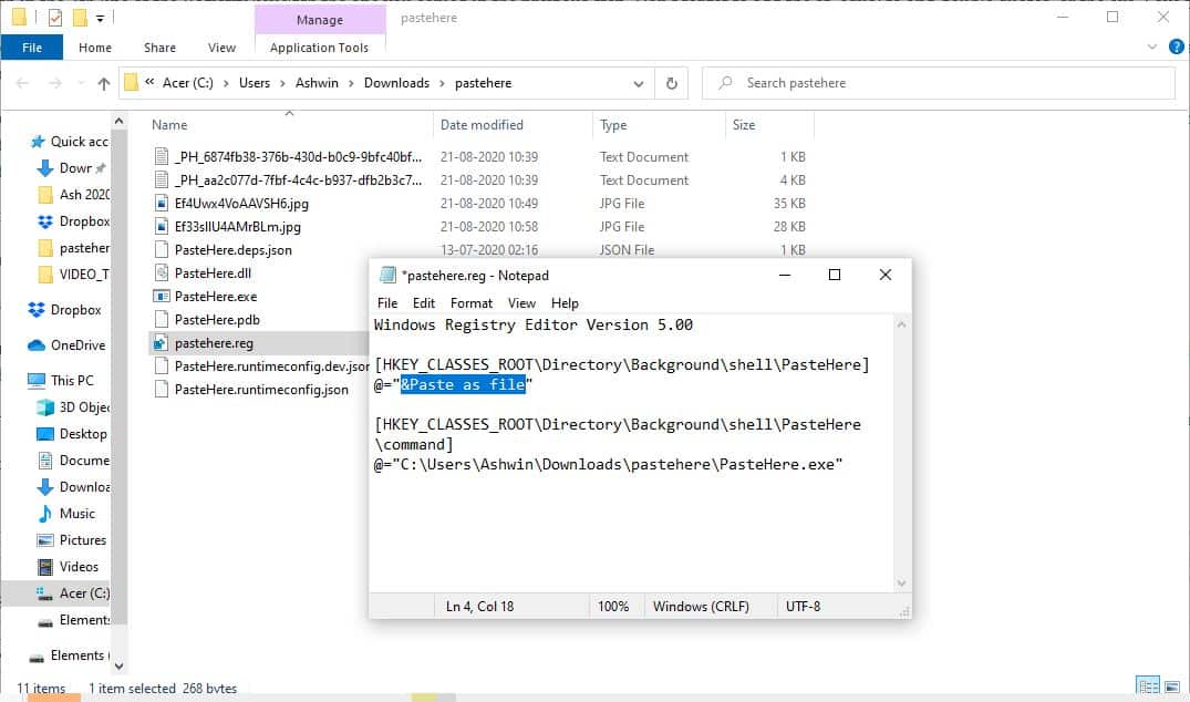PasteHere windows explorer context menu rename