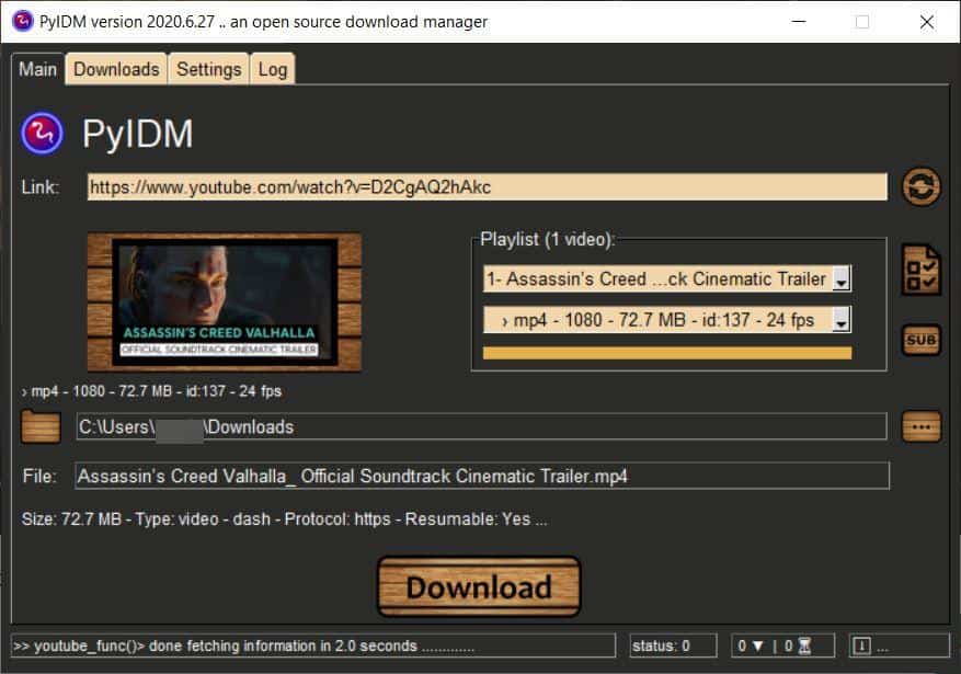 PyIDM download videos