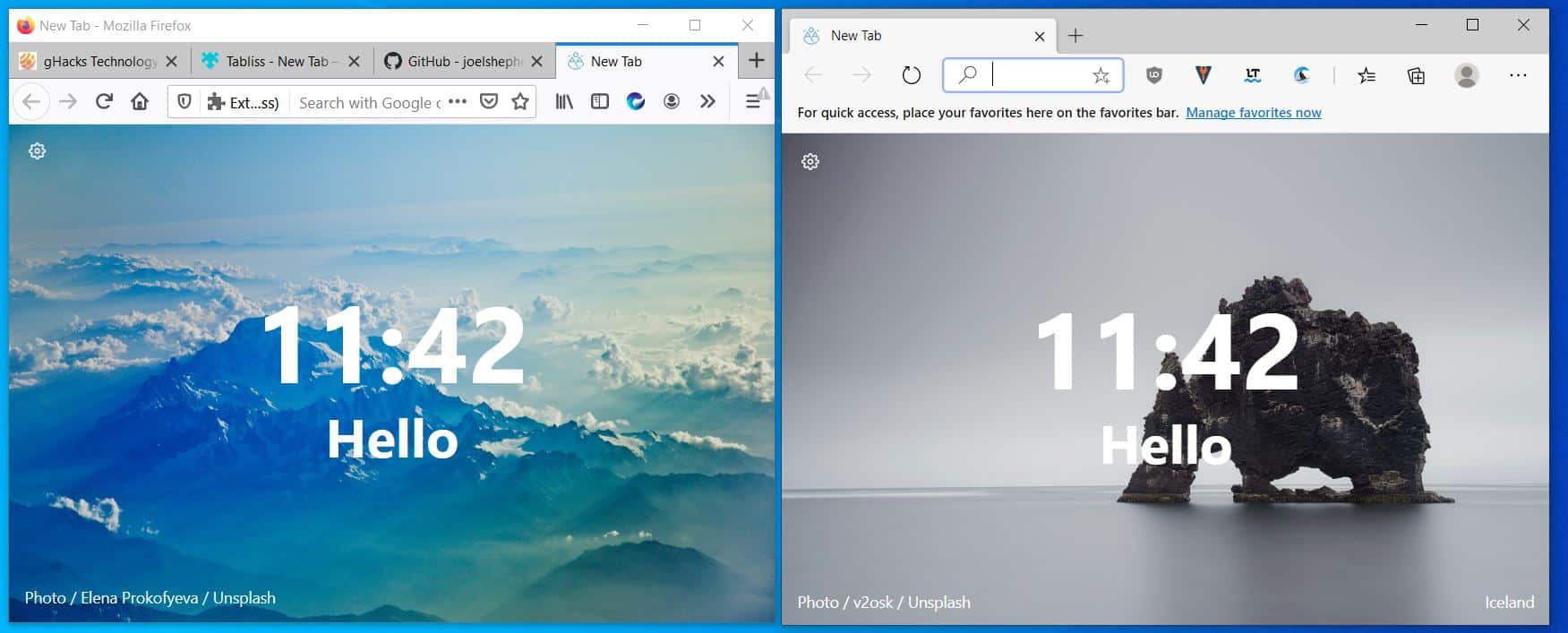 Tabliss is an elegant new tab replacement extension for Firefox and Chrome