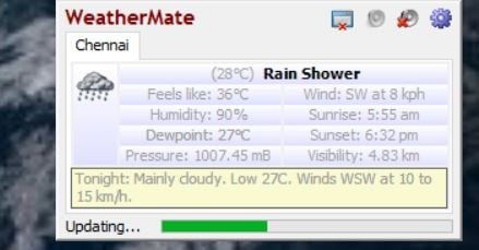 WeatherMate Desktop window. manual update