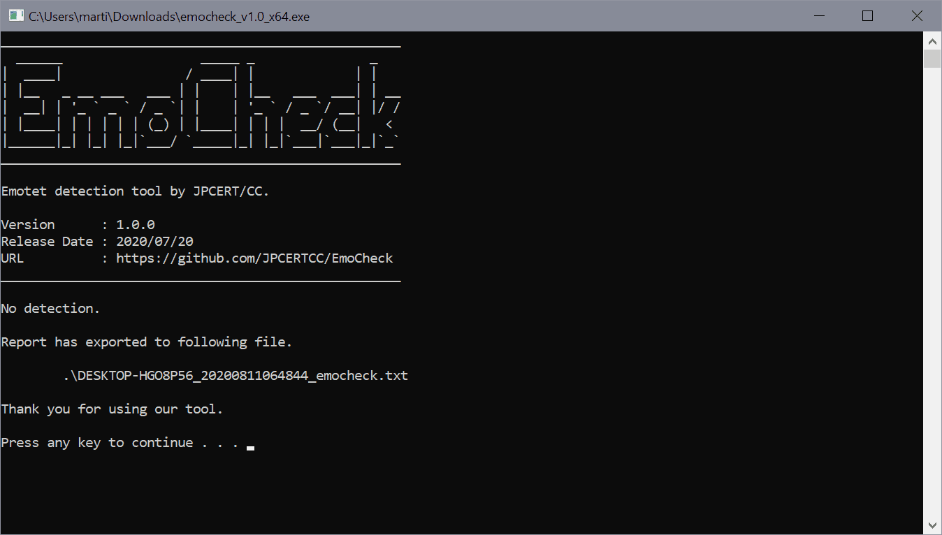 emotcheck emotet scan