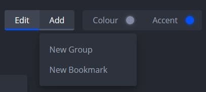 nightTab add new bookmark or group