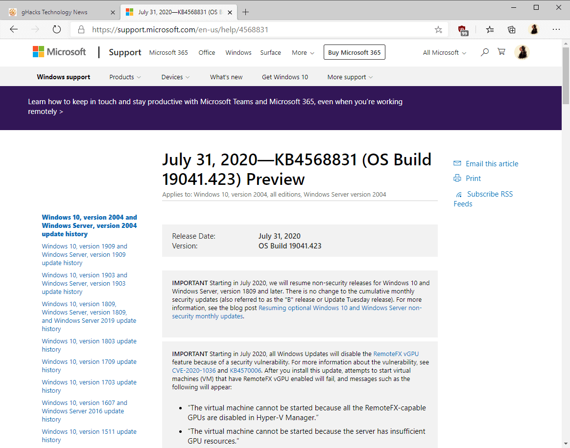 windows 10 KB4568831 update