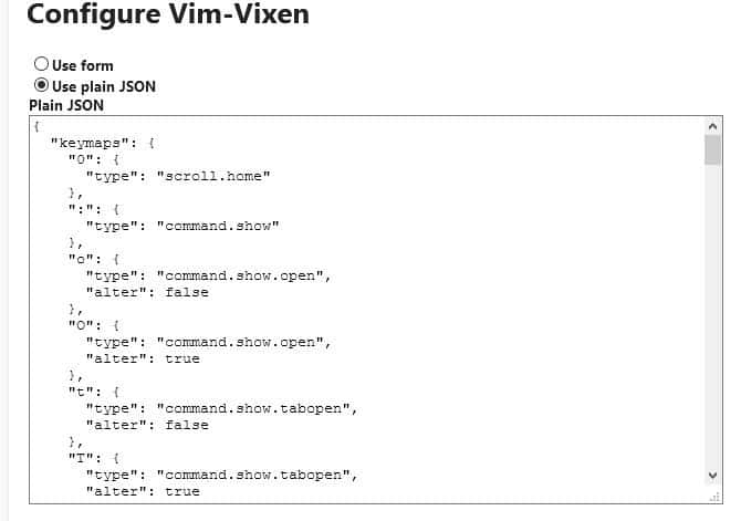 Configure Vim Vixen JSON