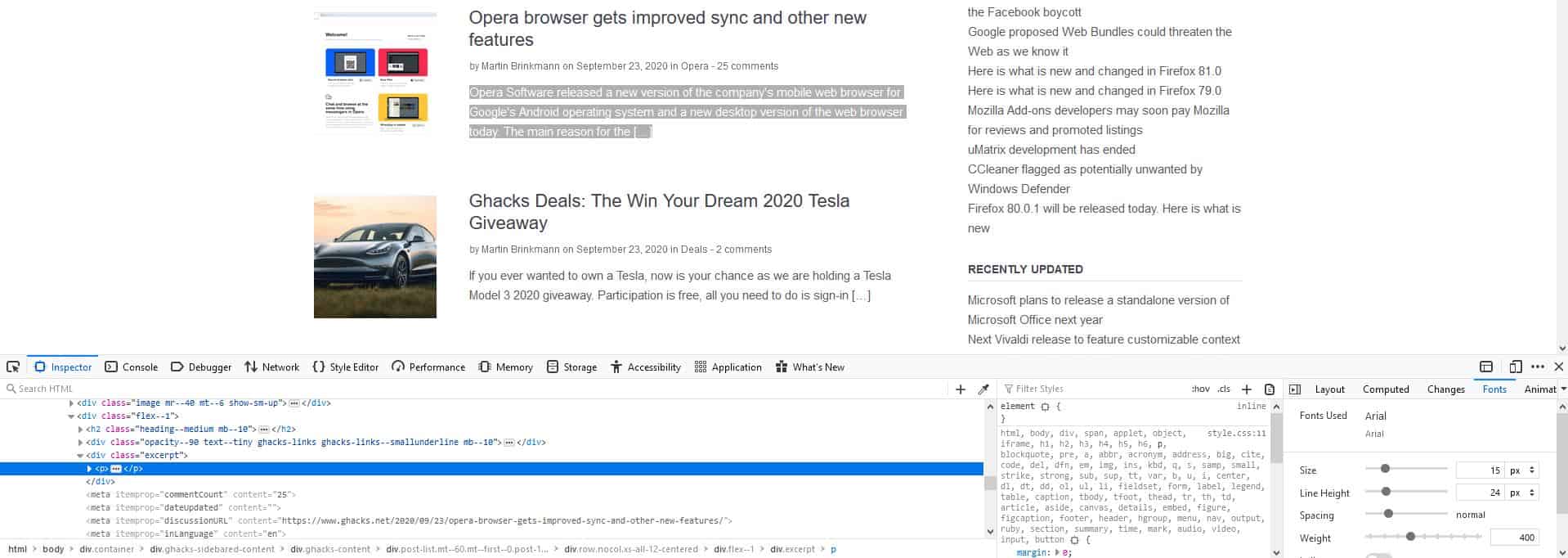 Identify fonts in Chrome, Edge and Firefox using Developer Tools