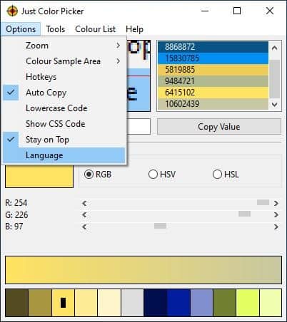 Just Color Picker options