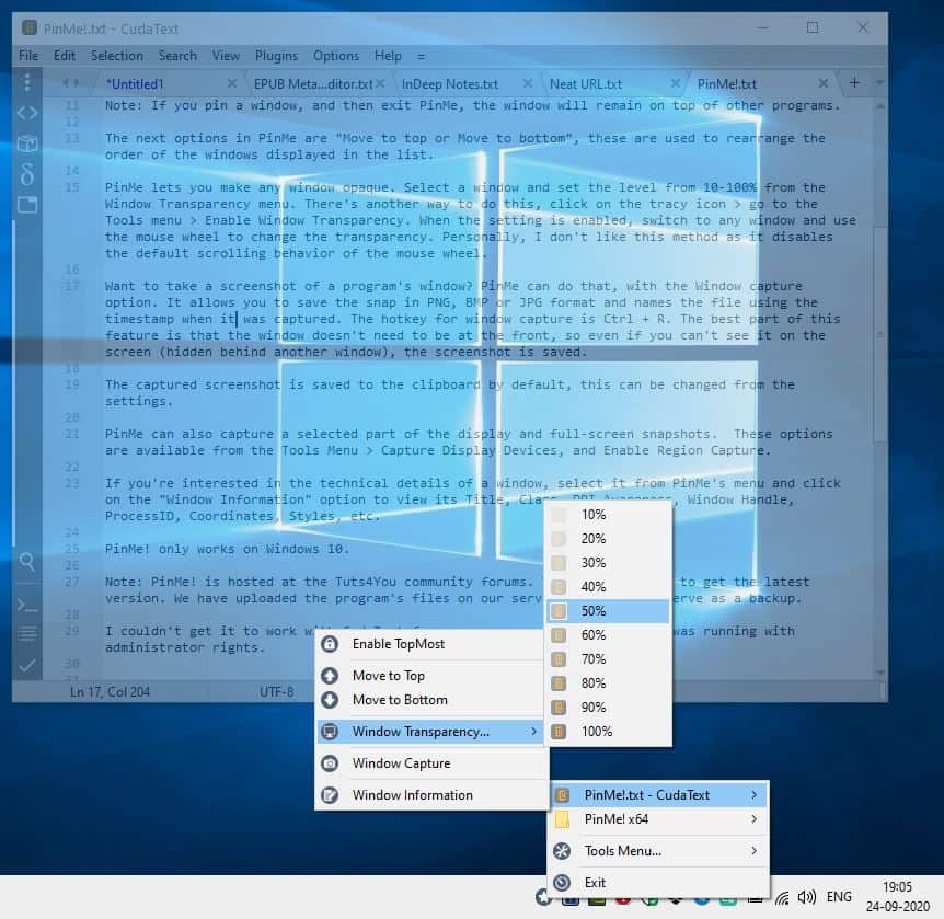 PinMe make windows transparent