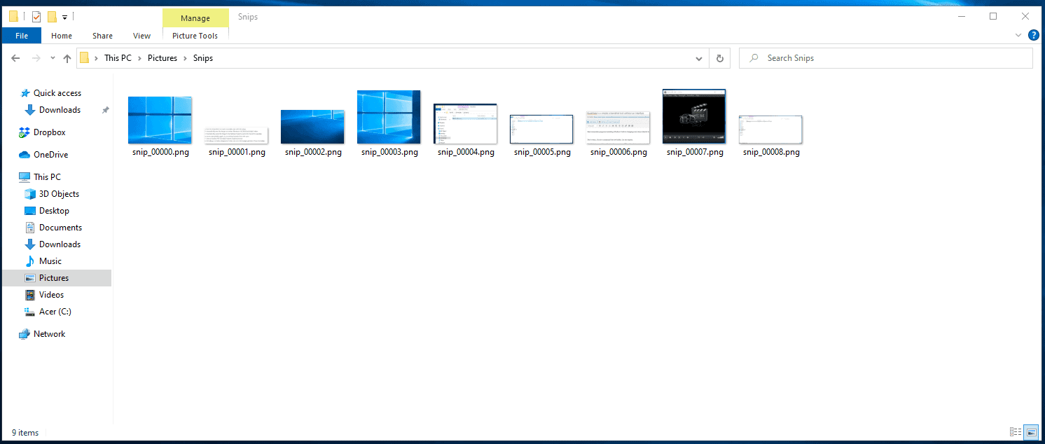 QuickSnip saved images folder