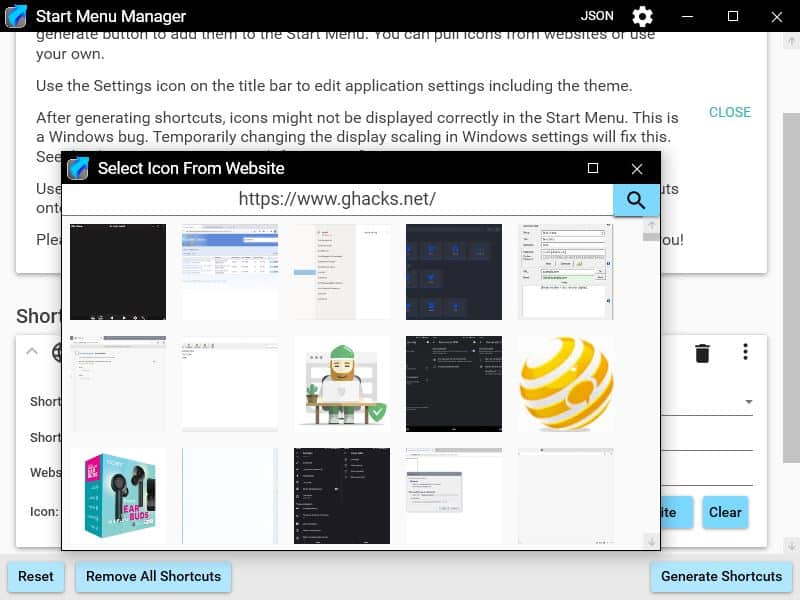Start Menu Manager - add shortcut icon