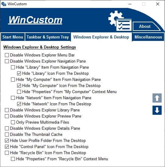 Wincustom explorer and desktop