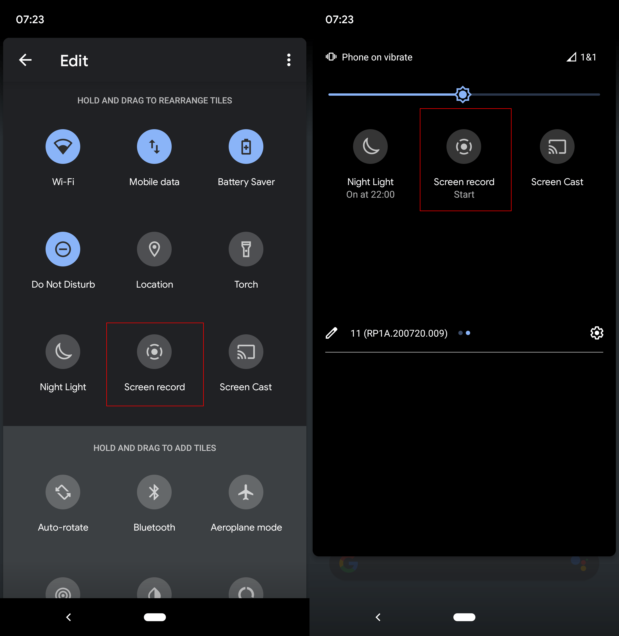 android 11 add screen record option