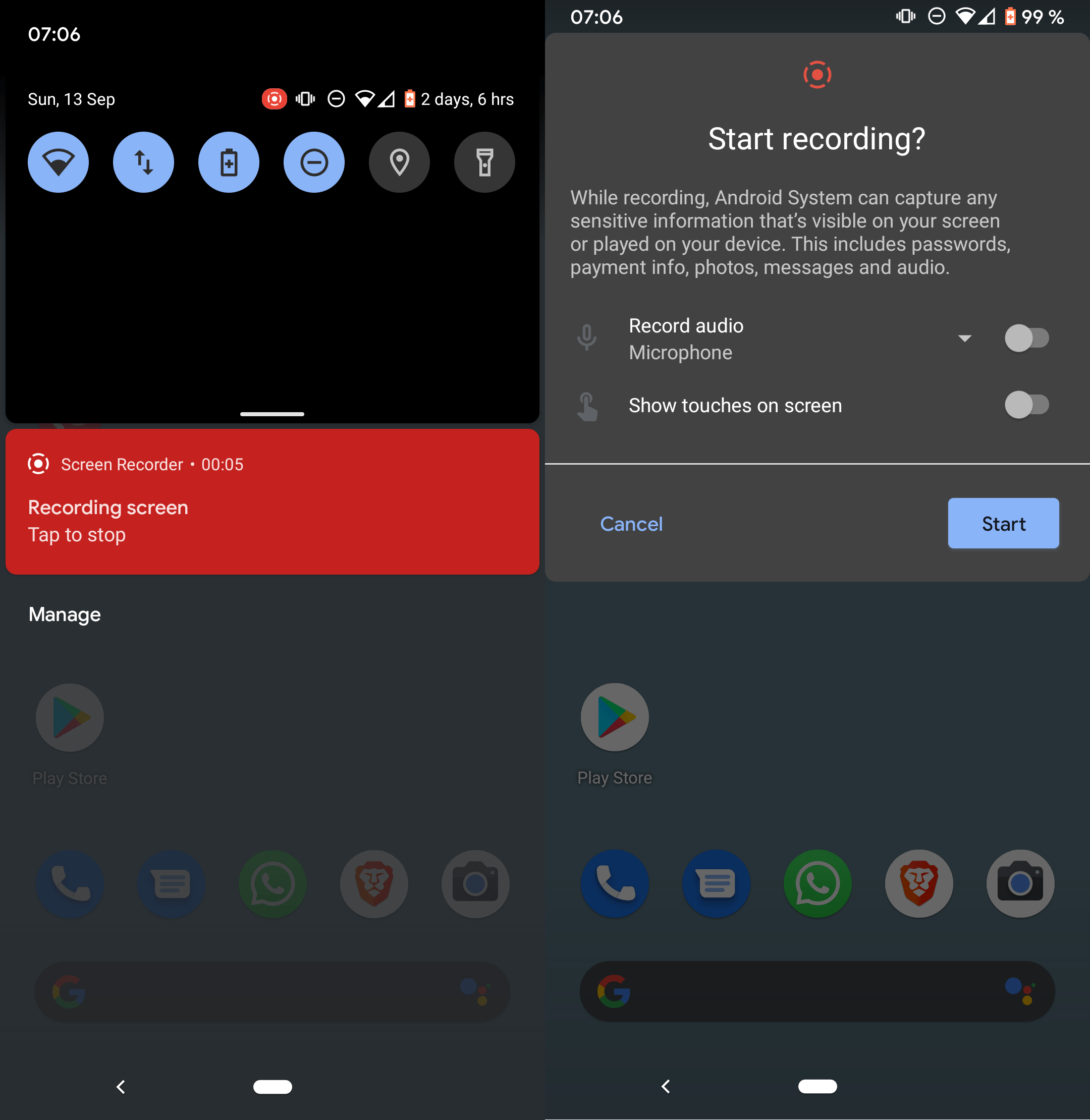 registrazione dello schermo di Android 11