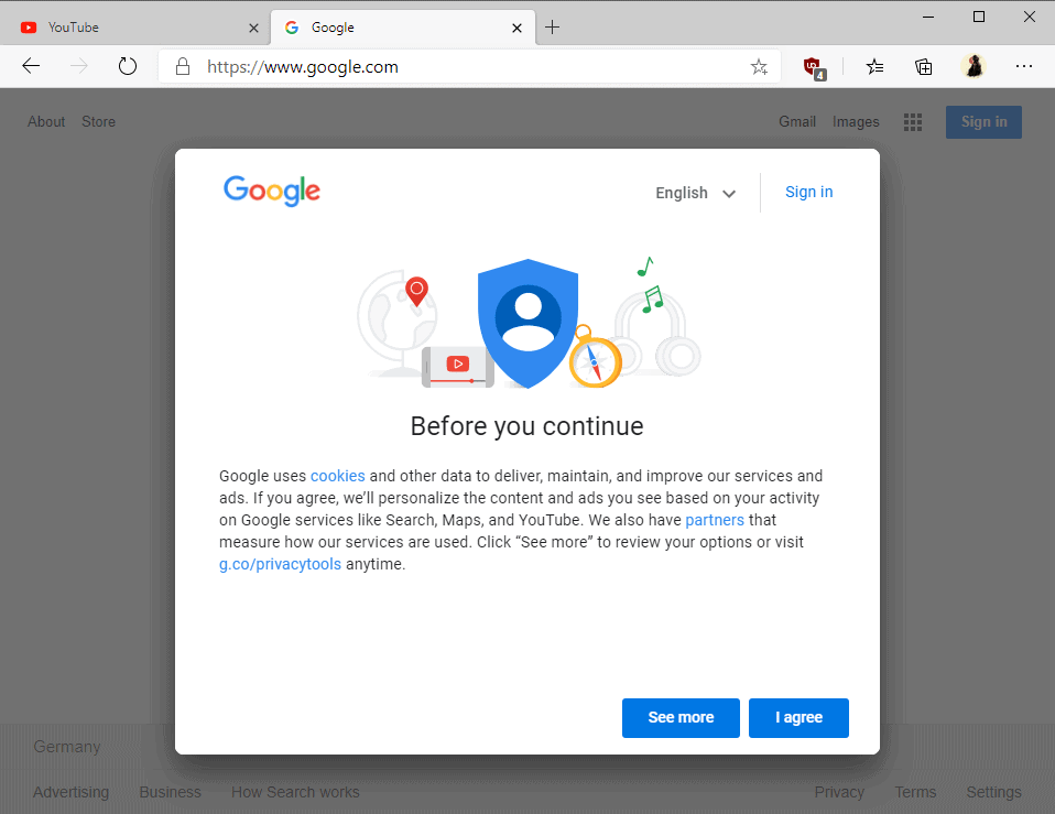 block-google before you continue