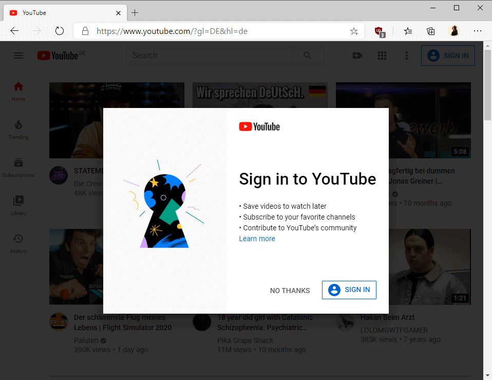 block sign in to youtube