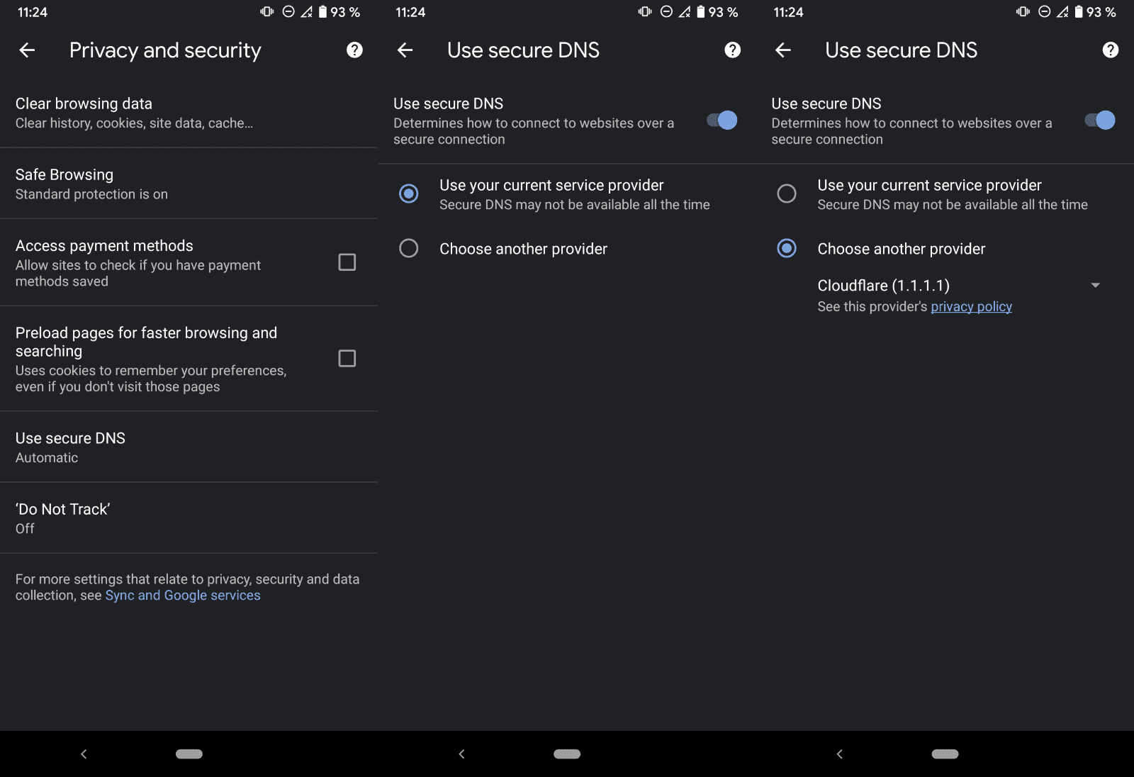 dns sicuro android chrome