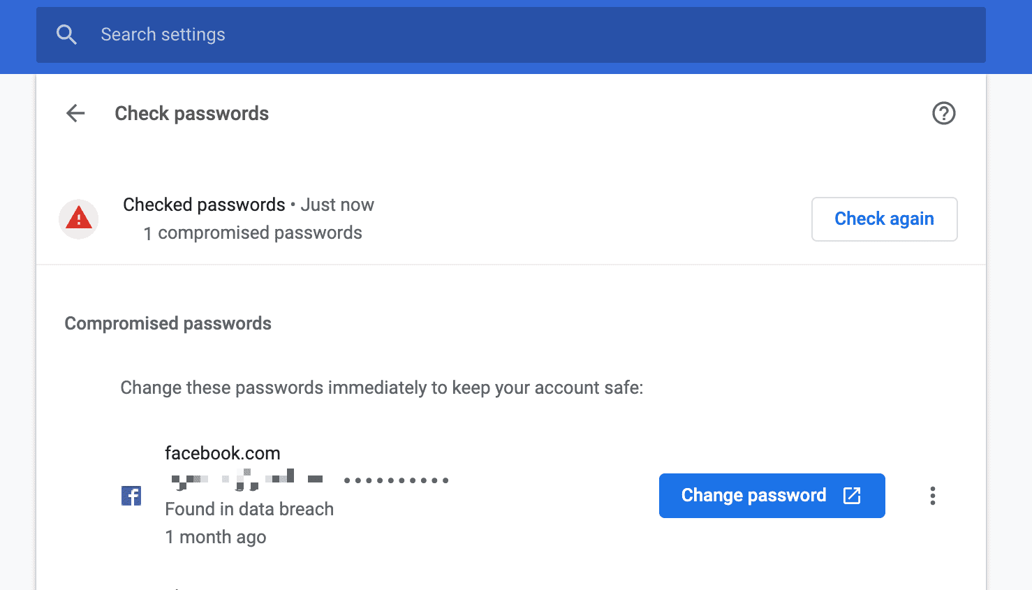 chrome change password link