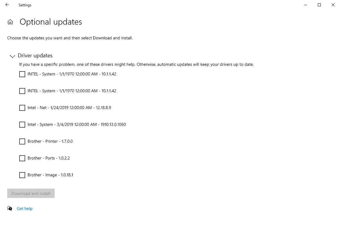 windows 10 optional driver updates